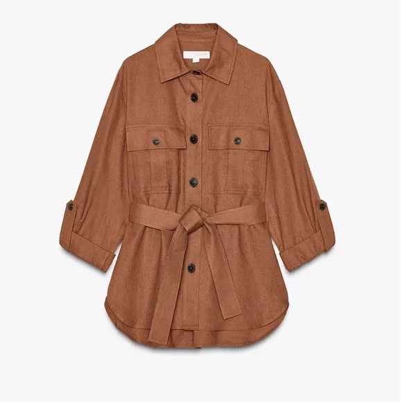 Zara Elegant Brown Women's Linen Pant Set - Picture 2 of 12